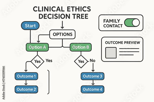 Clinical ethics decision tree flowchart with options and outcomes