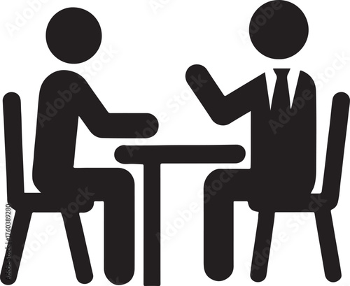 Job interview scene with recruiter and candidate, hiring and recruitment concept, vector EPS design.