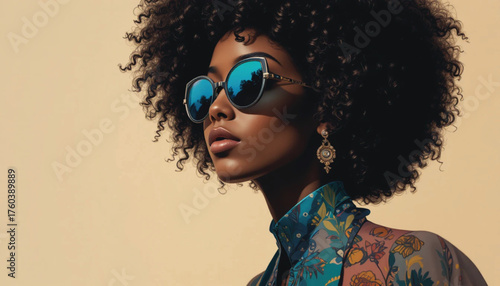 Vector portrait poster illustration afro black woman pose sideways curly hairstyle avatar for social media Ai Generate 