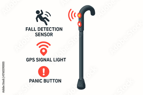 Smart cane with fall detection, gps signal, and panic button for safety and assistance