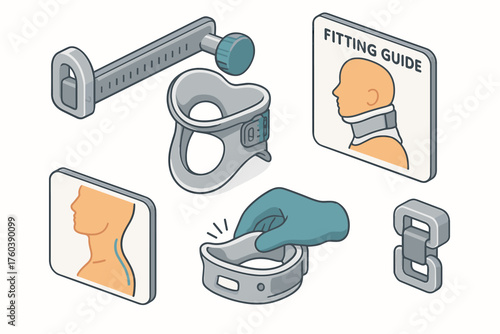 Neck brace adjustment and fitting guide with illustrations