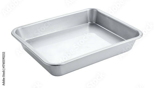 Shiny silver metal rectangular baking pan with rounded corners