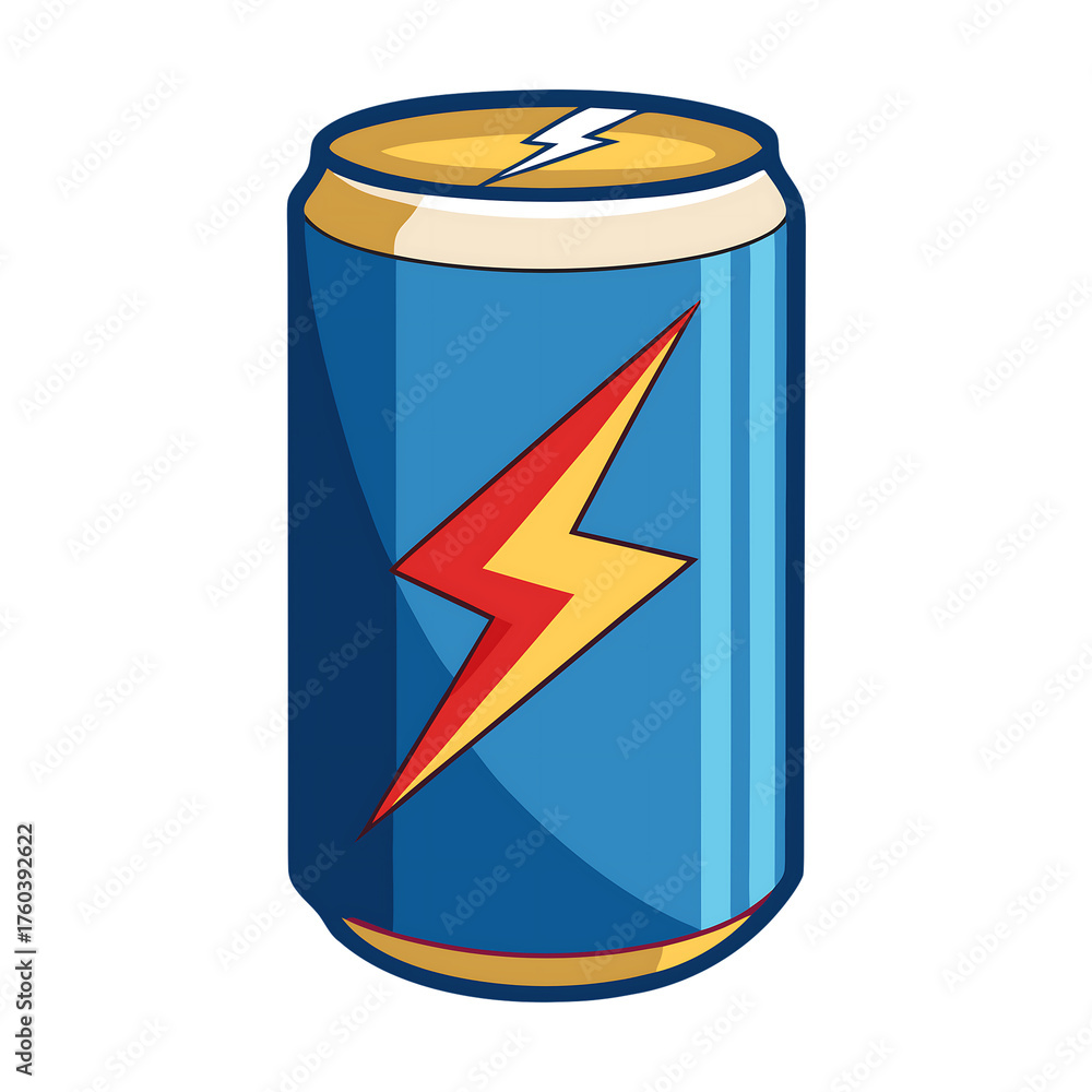 Fototapeta premium Isolated energy drink can with a lightning bolt, sparkling on transparent background 