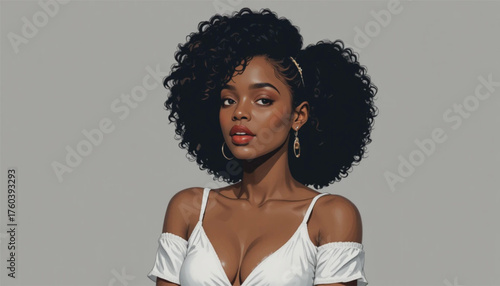 Vector portrait poster illustration afro black woman pose sideways curly hairstyle avatar for social media Ai Generate 