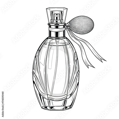 Elegant perfume bottle with atomizer and ribbon