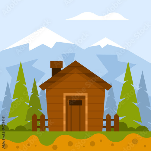 Cozy Wooden Hut in Forest – Nature Cabin Retreat Illustration