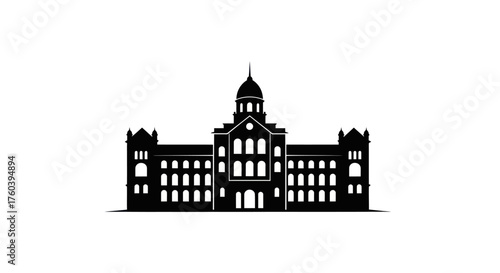 Silhouette of a grand neoclassical government building with a central dome.