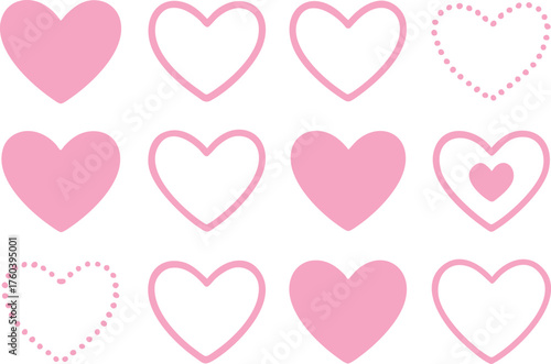 Heart vector grid of pink hearts on white background, simple love design