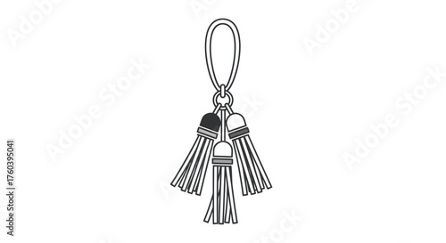 Minimalist line art illustration of a decorative three-tassel charm.