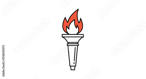 Burning Torch Icon with Red Flame and Outline Design.
