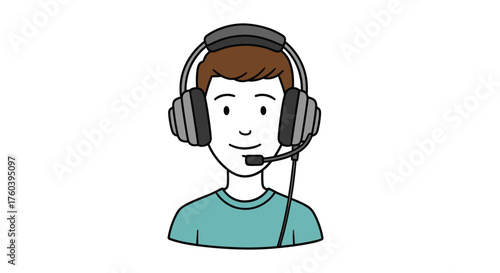Cartoon Man with Headset: Customer Service or Gaming Illustration.