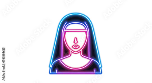 Neon Nun Icon with Blue and Pink Glow.