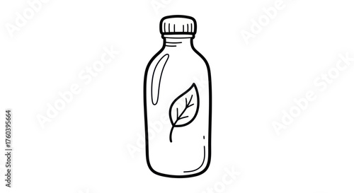 Doodle sketch of a reusable drink bottle with a leaf logo representing an eco-friendly concept.