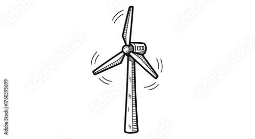 Hand-drawn sketch of a spinning wind turbine a symbol of renewable energy.