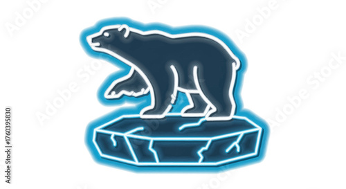 Stylized Dark Blue Polar Bear Standing on a Glowing Ice Floe.
