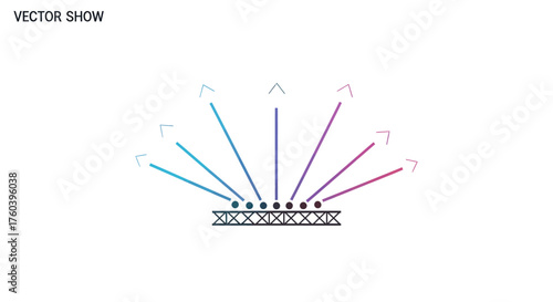 Vector illustration of stage spotlights on a truss rig with radiating colorful gradient light beams.