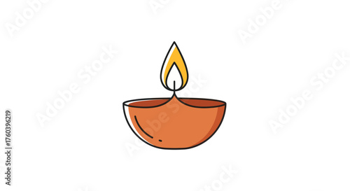 Lit Diwali Diya Lamp with Flame Traditional Oil Lamp for Hindu Festival.
