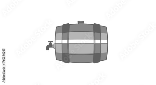 Classic wooden barrel with metal hoops and a spigot depicted in a simple grayscale illustration.