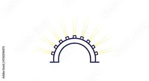 Stylized Archway with Cogwheel Top Simple Line Art Design.