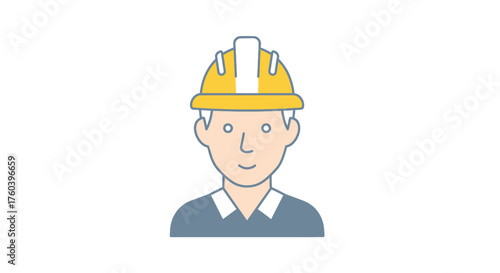 Cartoon illustration of a construction worker wearing a yellow hard hat.