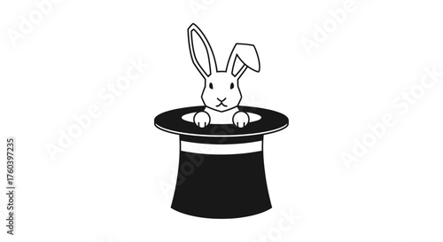 White rabbit emerging from a black magicians top hat.