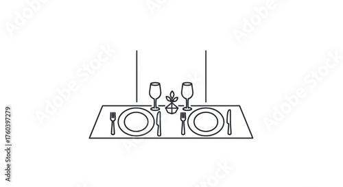 Minimalist table setting for two elegant dinner date illustration.