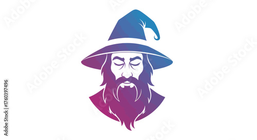 Colorful Wizard Portrait with Pointed Hat and Long Beard.