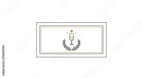 Elegant Champagne Flute Logo with Golden Crown and Laurel Wreath Design.