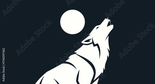 Silhouette of a Howling Wolf Under the Full Moon.