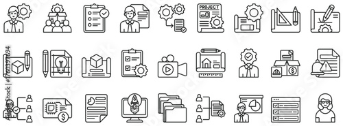 Projects icon set outline style icon set collection vector illustration