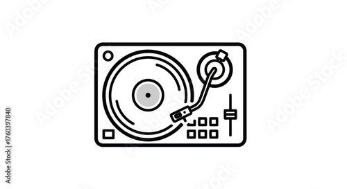 Vintage Turntable with Stylus and Controls Classic Record Player Icon.