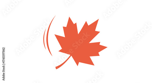 Simple orange maple leaf icon with motion lines indicating falling or wind.