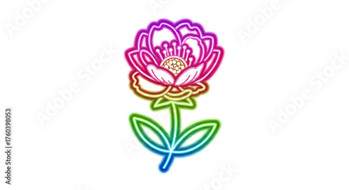 Vibrant Neon Flower Illustration with Pink Petals and Green Stem.