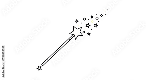 Simple outline of a magic wand with a star and sparkling effects.