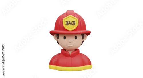 Adorable Cartoon Firefighter Figurine with Red Helmet and Uniform.
