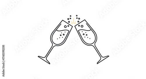 Two champagne flutes clinking together with bubbles and splash.