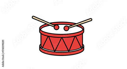 Cartoon Illustration of a Red Snare Drum with Drumsticks.