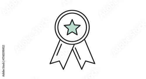 Award Badge with Star Ribbon and Outline Design.