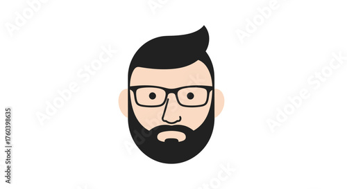 Vector illustration of a stylish hipster mans head with a beard and glasses.