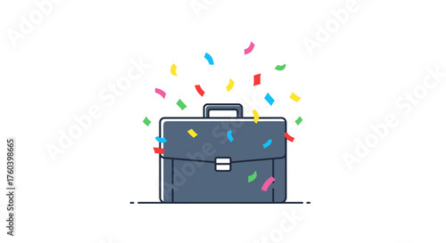A Blue Briefcase with Colorful Confetti Falling.