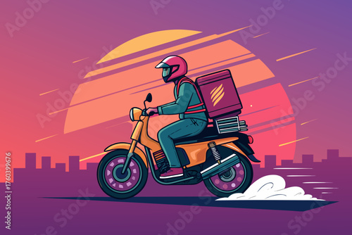 Depicting Vibrant Delivery Motorbike Rider Crisp Creative Visual
