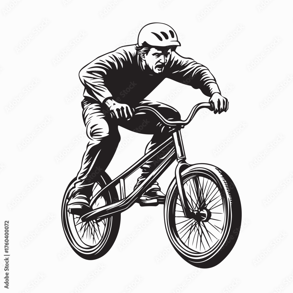 Fototapeta premium Senior Man Riding BMX Bicycle with Cool Pose Vector Art on white background