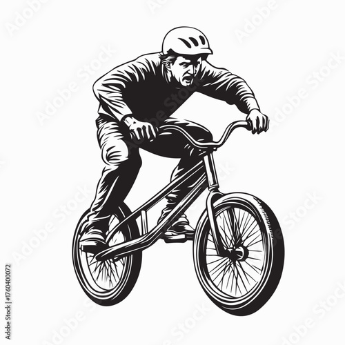 Senior Man Riding BMX Bicycle with Cool Pose Vector Art on white background