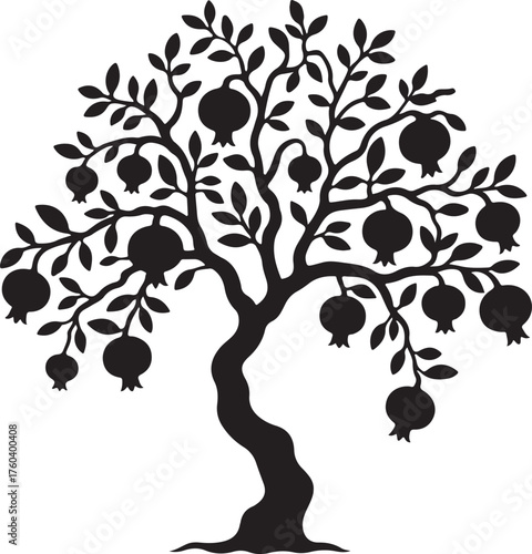 Stylized pomegranate tree silhouette symbol of prosperity fertility and abundance