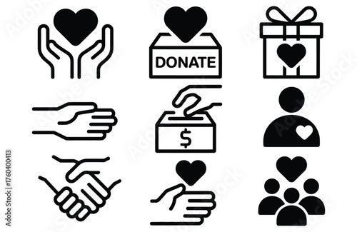 WebShow your support with these donation and charity icons, perfect for nonprofits, fundraising campaigns, and community outreach programs conveying generosity and compassion