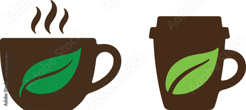 Two cups of herbal tea with leaf logo illustration vector