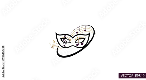 Elegant Masquerade Mask Adorned with Musical Notes and Clef.