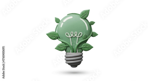 Eco-friendly light bulb with green leaves symbolizing sustainability and innovation.