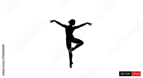 Elegant black silhouette of a graceful ballerina performing a classic ballet pose.
