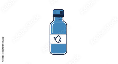 Blue Water Bottle with Label and Drop Icon Hydration Concept.